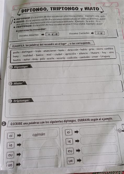 1 Clasifica Las Palabras Del Recuadro En El Lugar Que Les Corresponde