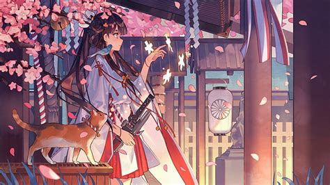 1920x1080px | free download | HD wallpaper: anime girl, kimono, katana, sakura blossom, profile ...