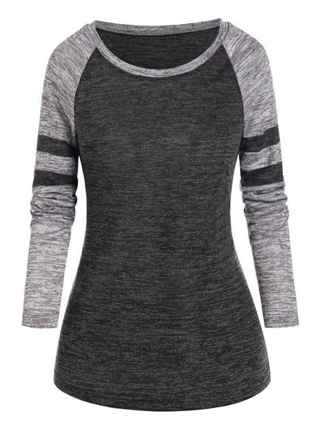 Off Casual Striped Raglan Sleeve T Shirt In Ash Gray Dresslily