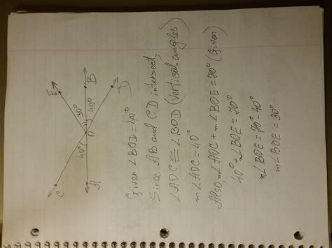 In Figure Lines Ab And Cd Intersects At O If ∆aoc ∆boe 70 And Bod 40