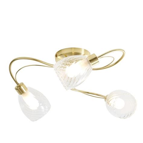 3lt Tangle Flush Ceiling Light Clear Satin Brass Bathroom Rated Light