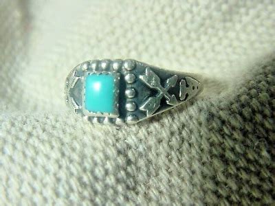 Navaho Navajo Signed Sterling Silver Turquoise Ring Rings Arrow Cross