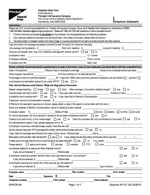 Fillable Online Bdisability Claim Formb Principal Life Binsuranceb