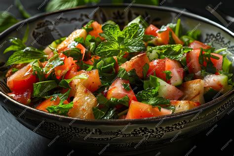 Premium Photo Fattoush On A Black Background Top View Lebanese