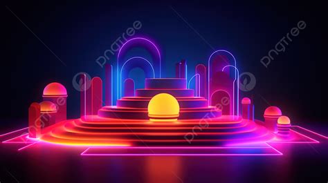 Fundo Neon 3d Render Escultura Abstrata Em Uma Paisagem Surreal Padrão