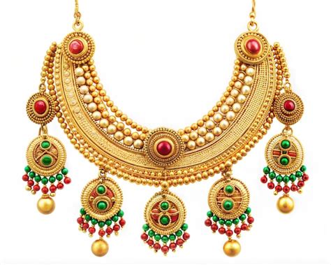 traditional indian gold necklace  colorful gemstones premium ai