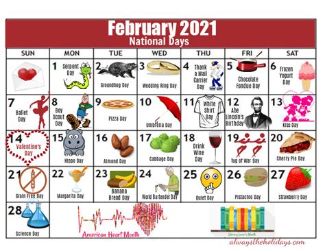 February National Day Calendar - 2021 Free Printable Calendars