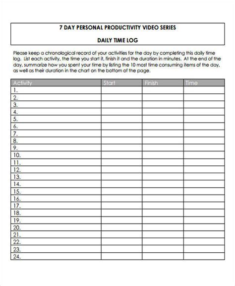 Printable Daily Time Log