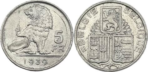 Belgien 5 Franc 1939 König Leopold III 1934 1947 ss MA Shops