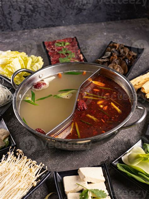 delicious asian bouillon with a lot of extra ingredients. View from