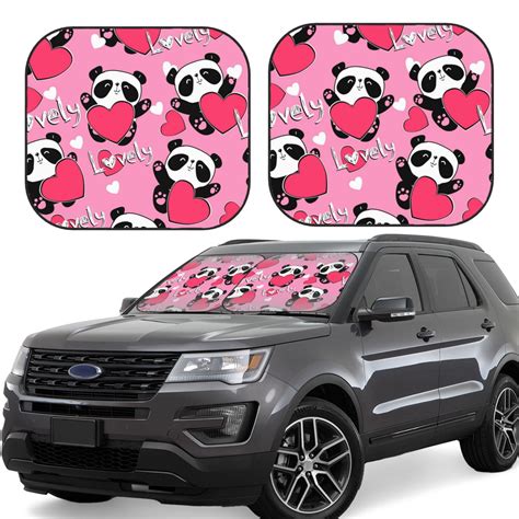 Balery Piece Panda Heart Valentine Pink Car Windshield Sun Shade