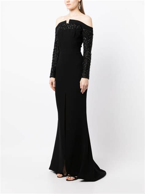 Saiid Kobeisy Off Shoulder Bead Embellished Dress Black Farfetch