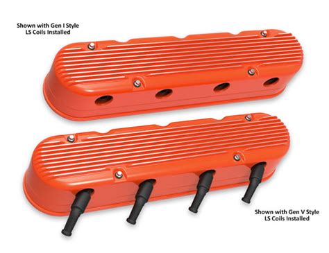 Holley 241 183 2 Pc LS Finned Valve Covers Factory Orange Finish With