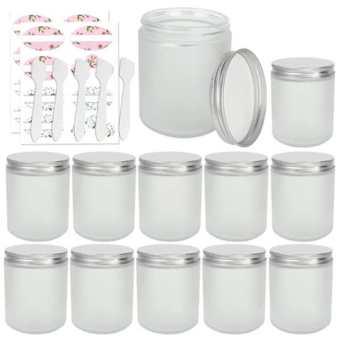 Buy 12 Pack 8 Oz Round Frosted Glass Jars With Silver Metal Lids 240ml