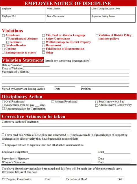 Disciplinary Action Form Templates Free Report Templates