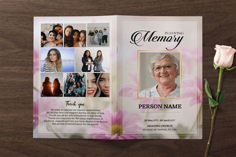 Pink Flower Funeral Program Templatefuneral Program Template 4 Page