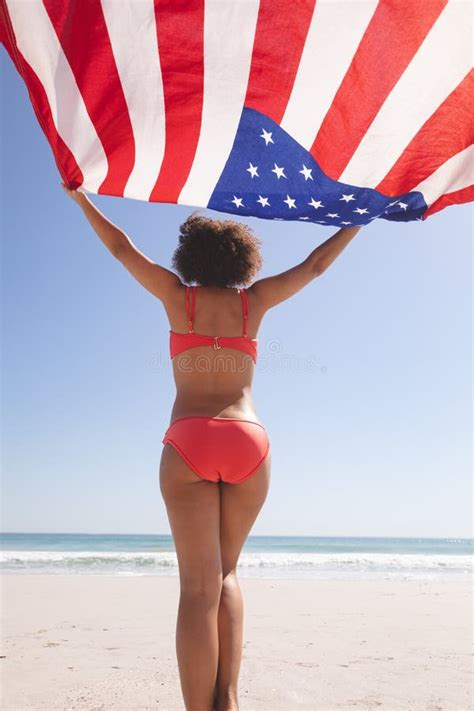 Woman In American Flag Bikini With A Gun Stock Photo Image Of Woman