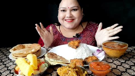 Eating Spicy🔥fish Curry With Egg Omelette Puriluchi Aloo Gobhi Matar