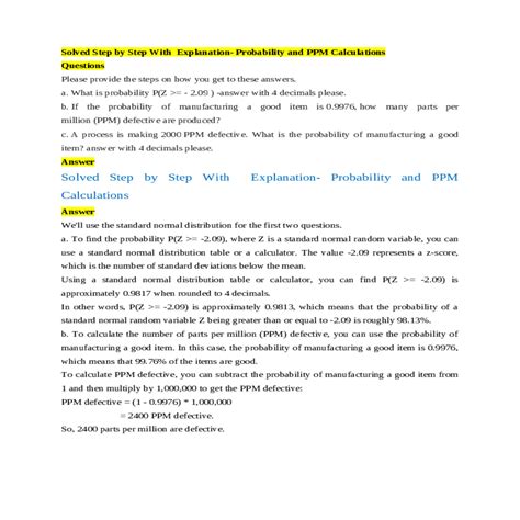 calculate  number parts  million ppm defective