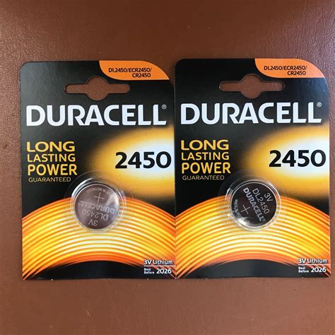 2 X Duracell CR2450 3V Lithium Coin Cell Battery 2450 DL2450 Longest