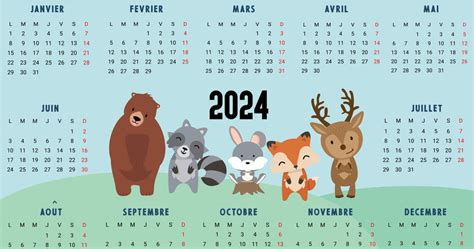 Calendrier annuel 2024 sur le thème des animaux de la forêt