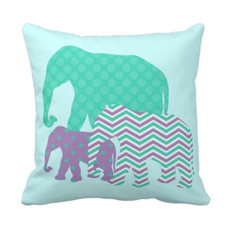 Aqua And Lavender Elephants Throw Pillow Elephant Throw Pillow Throw