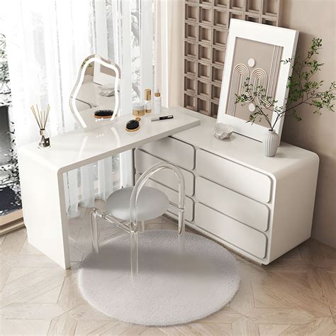 White Solid Wood Makeup Vanity Desk Table With Drawers For Bedroom