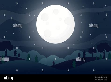 Landscape Illustration With The Full Moon At Night Full Of Stars Stock Vector Image And Art Alamy