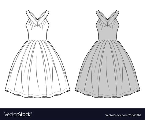 Dress Fashion Flat Sketch Template9 Royalty Free Vector