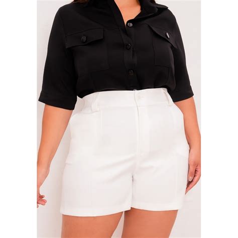 Shorts Plus Size Alfaiataria Elástico no cós