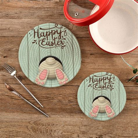 Amazon Happy Easter Bunny Kitchen Pot Holders Trivets Eggs Teal