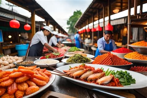 Premium Photo | A food stall at a market