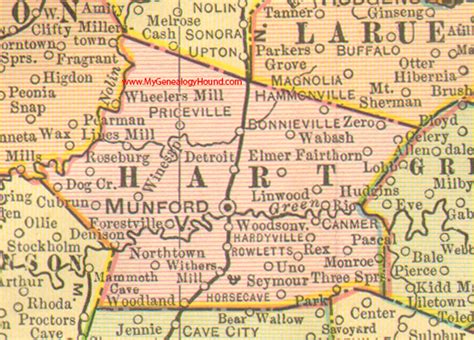 Hart County, Kentucky 1905 Map Munfordville, KY