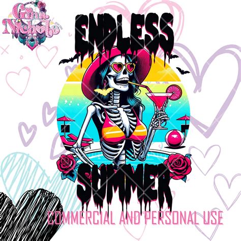 Spooky Summer Skeleton Bikini Digital Art Retro Summer PNG File Overlay Art Fun Graphic Craft