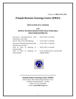 Fillable Online Prsc Gov Tenders Prsc Punjab Remote Sensing Centre