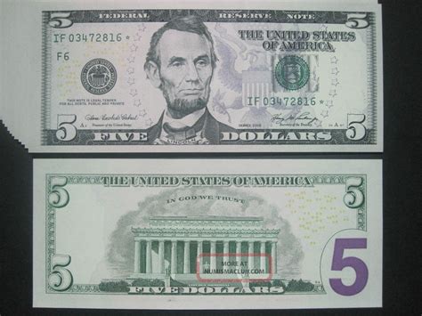 Nucirculated 2006 $5 Star Note Consecutive Run 2nd Us Five Dollar Star Bill