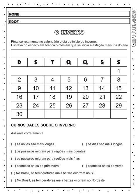 Atividade Calendario - Atividade Sobre Calendário 1 Ano - NAZAEDU