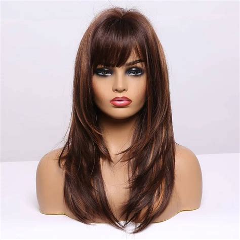 Long Golden Brown Brunette Wig Heat Resistant Fibre Wig Etsy