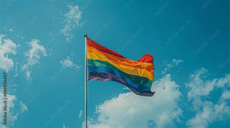 Rainbow Flag Lgbt Movement On The Sky Background Stock Photo