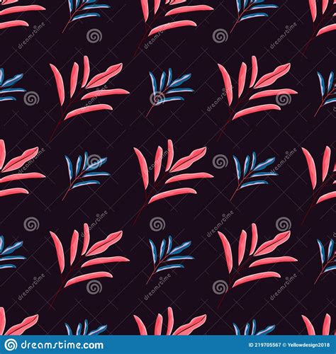 Pink And Blue Simple Leaves Silhouettes Seamless Pattern Black