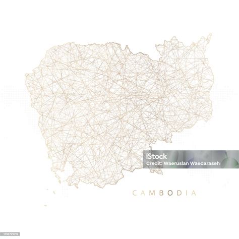 Low Poly Map Of Cambodia Gold Polygonal Wireframe Glittering Vector