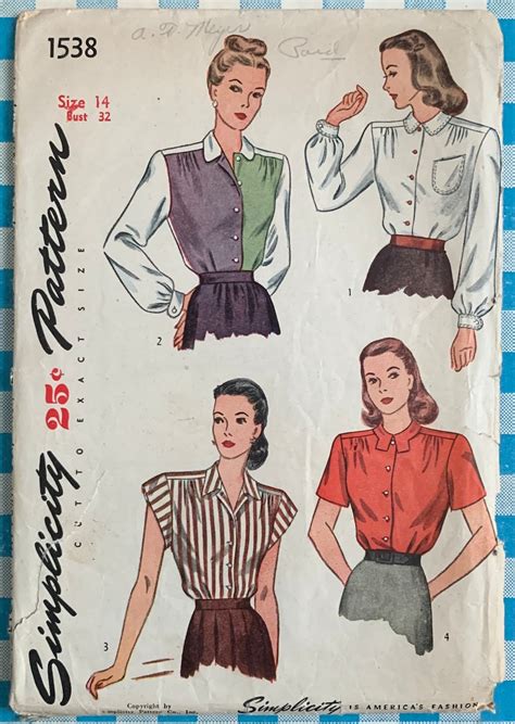 Vintage S Womens Sewing Pattern B Womens Blouses Simplicity