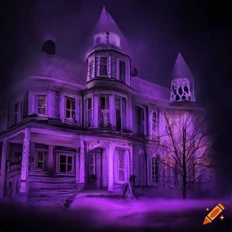 Purple Haunted House With Halloween Decorations On Craiyon