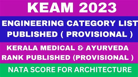 Keam 2023 Eng Category List Kerala Medical Ayurveda Rank Published