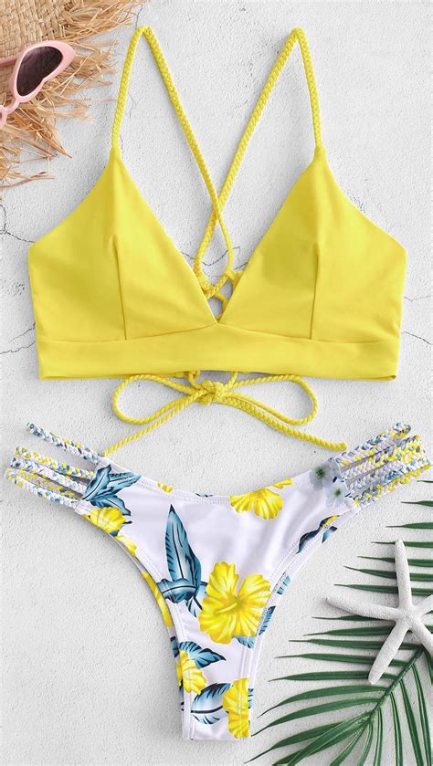 Lace Up Braided Flower Bikini Set Bikinis Bikini Shape Cute Bikinis