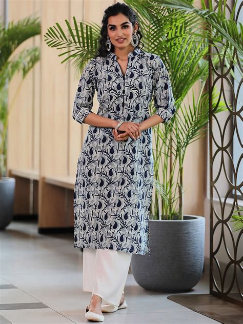 Buy Libas Mandarin Collar Paisley Printed Straight Cotton Kurta