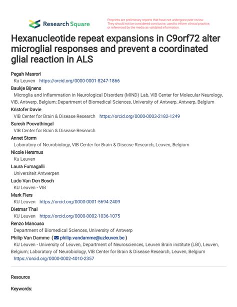 Pdf Hexanucleotide Repeat Expansions In C Orf Alter Microglial