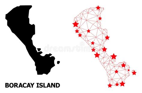 Wire Frame Polygonal Map Of Boracay Island With Red Stars Stock Vector