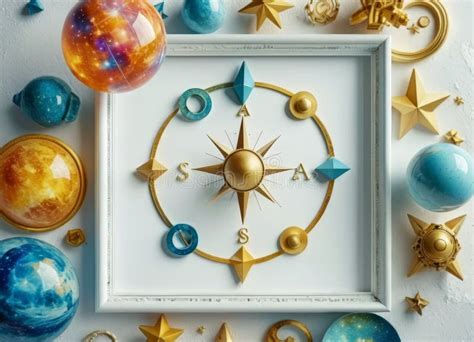 White Frame With Gold Star And Planets Stock Illustration