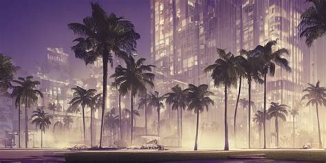 A Large Building Surrounded By Palm Trees At Night Stable Diffusion